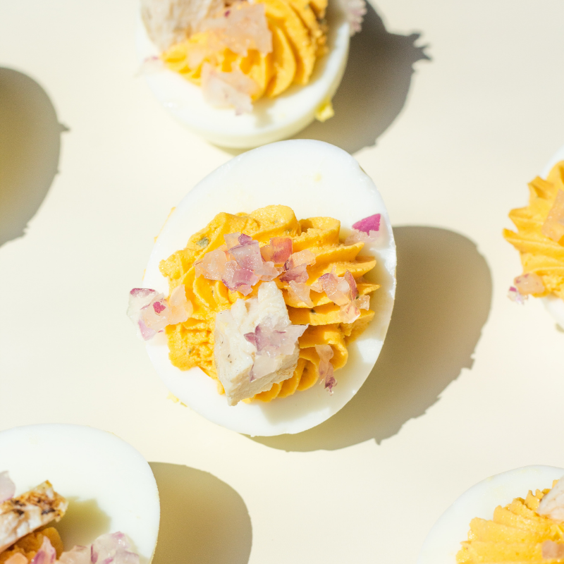 Buffalo Chicken Ranch Deviled Eggs